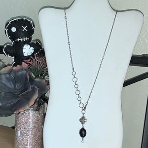 Authentic Blue Moonstone Cross Drop on Stainless Rhinestone Chain Bolo Necklace